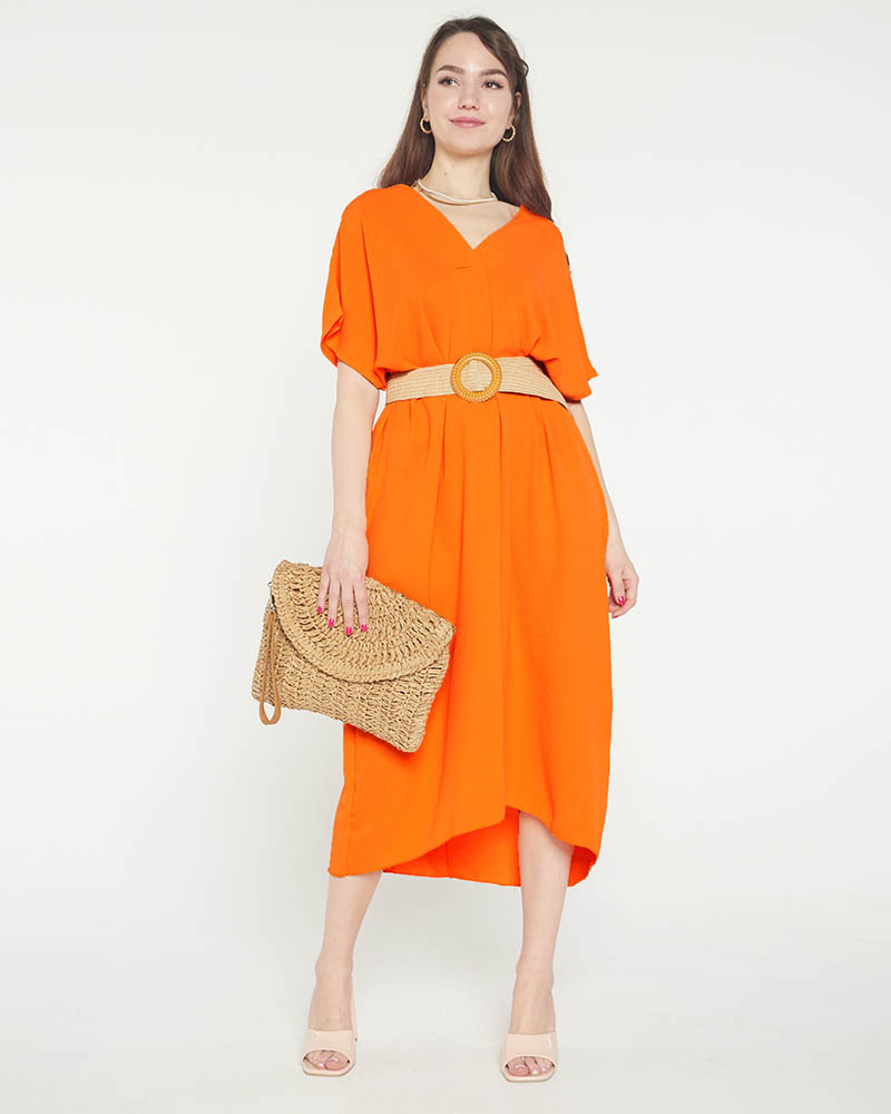 Oranžinė moteriška oversize suknelė su diržu - Drabužiai