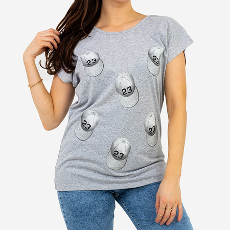Pilki moteriški marškinėliai su blizgučiais ir raštais - Drabužiai