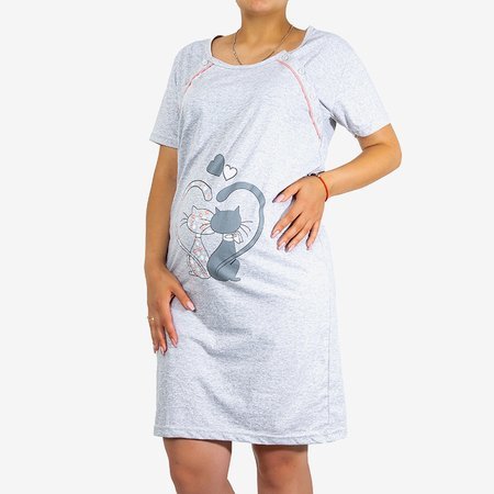 Pilkos spalvos koraliniai naktiniai gimdymo ir žindymo marškiniai su raštu - Drabužiai