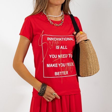 Raudoni moteriški marškinėliai su užrašu - Drabužiai
