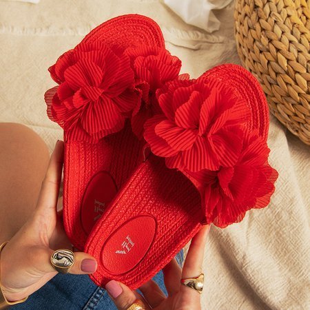 Raudonos moteriškos šlepetės su gėlėmis Pamelina - Avalynė