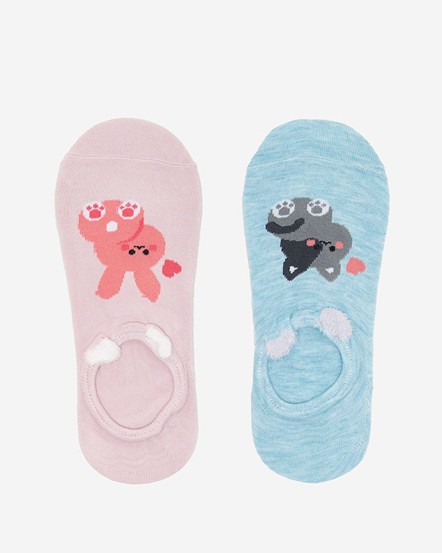Rožinės ir mėlynos moteriškos kojinės su gyvūnų raštu 2 / pak. - Apatiniai