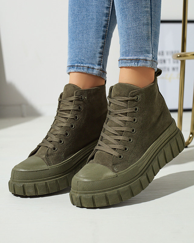 Tamsiai žali moteriški sportiniai batai su raišteliais a'la sneakers Netara - Avalynė