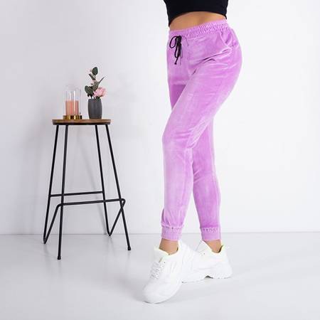 Violetinės spalvos veliūrinės sportinės kelnės - kelnės