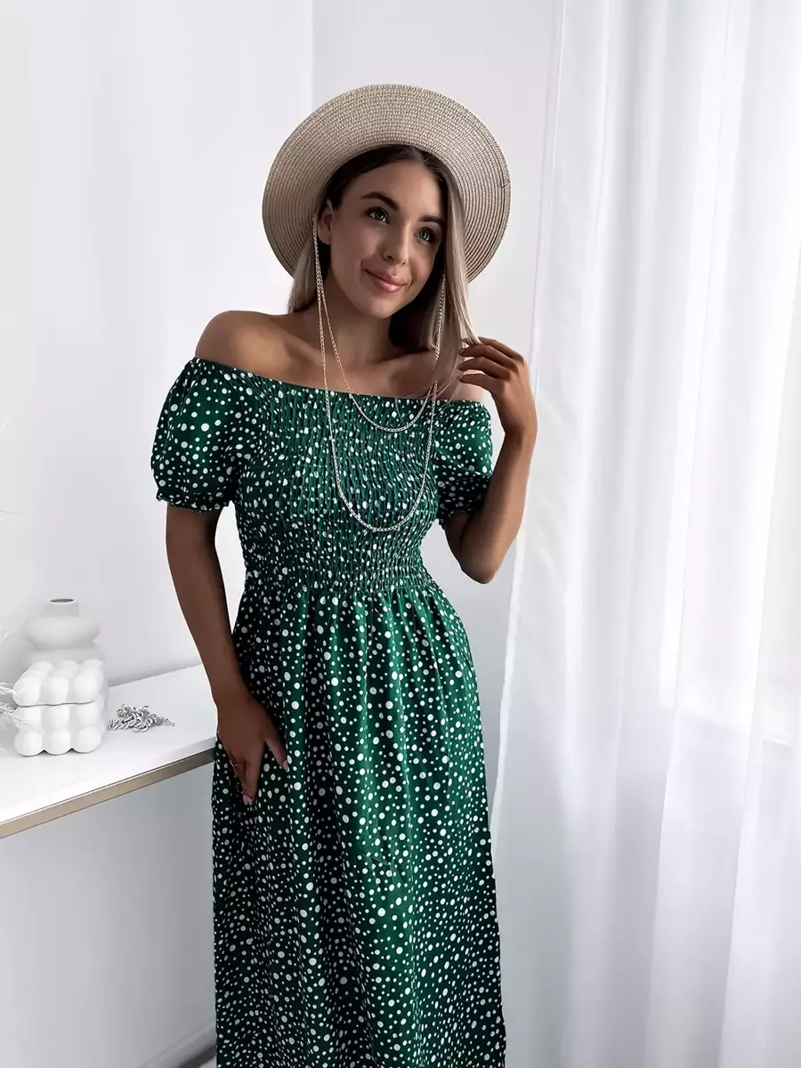 Žalia žirnių spalvos moteriška maksi suknelė- Apranga