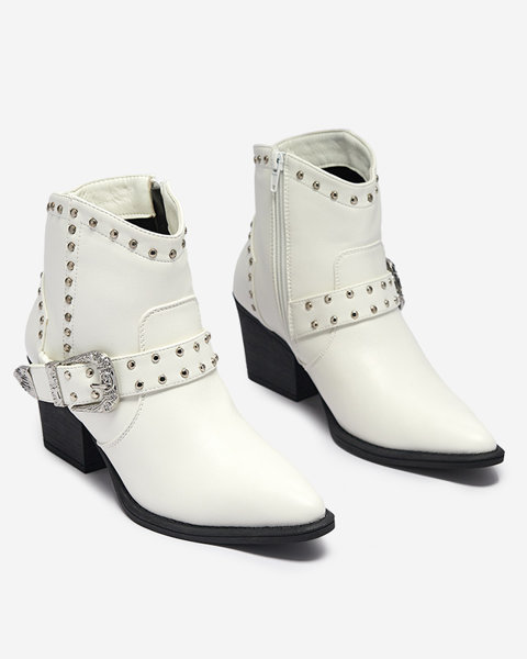 Balti kaubojiški batai su akmenukais Hally- Avalynė