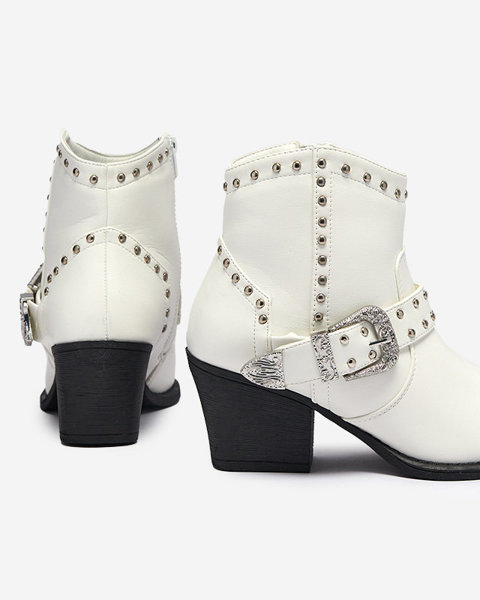 Balti kaubojiški batai su akmenukais Hally- Avalynė