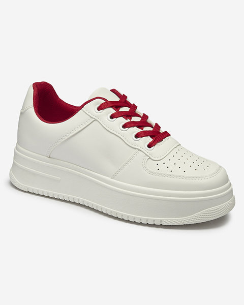 Balti moteriški sportiniai bateliai su raudonais raišteliais Smaffo- Footwear
