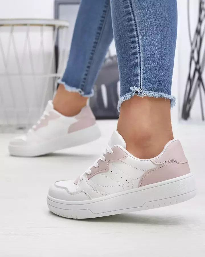 Balti moteriški sportiniai bateliai su rausvais įdėklais Tercua- Footwear