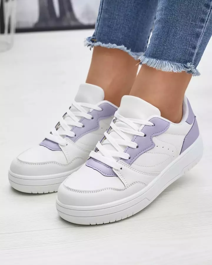 Balti moteriški sportiniai bateliai su violetiniais įdėklais Tercua- Footwear