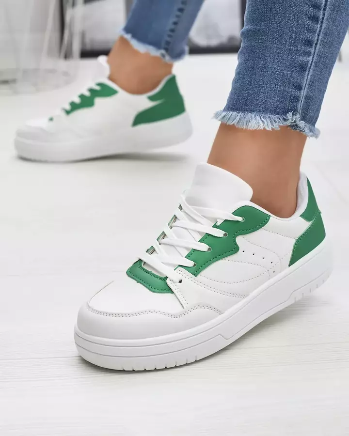 Balti moteriški sportiniai bateliai su žaliais įdėklais Tercua- Footwear