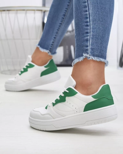 Balti moteriški sportiniai bateliai su žaliais įdėklais Tercua- Footwear