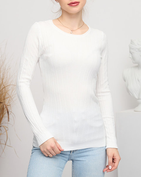Baltos spalvos moteriškas megztinis apvalia iškirpte - Drabužiai