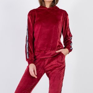 Bordo spalvos moteriškas džemperio komplektas su užrašų juostelėmis - Apranga
