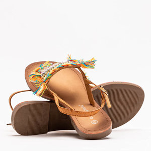 Brązowe sandały z ozdobnymi koralikami Itelija - Obuwie