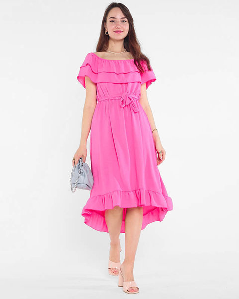 Fuksijos spalvos moteriška suknelė su raukšlėmis - Drabužiai