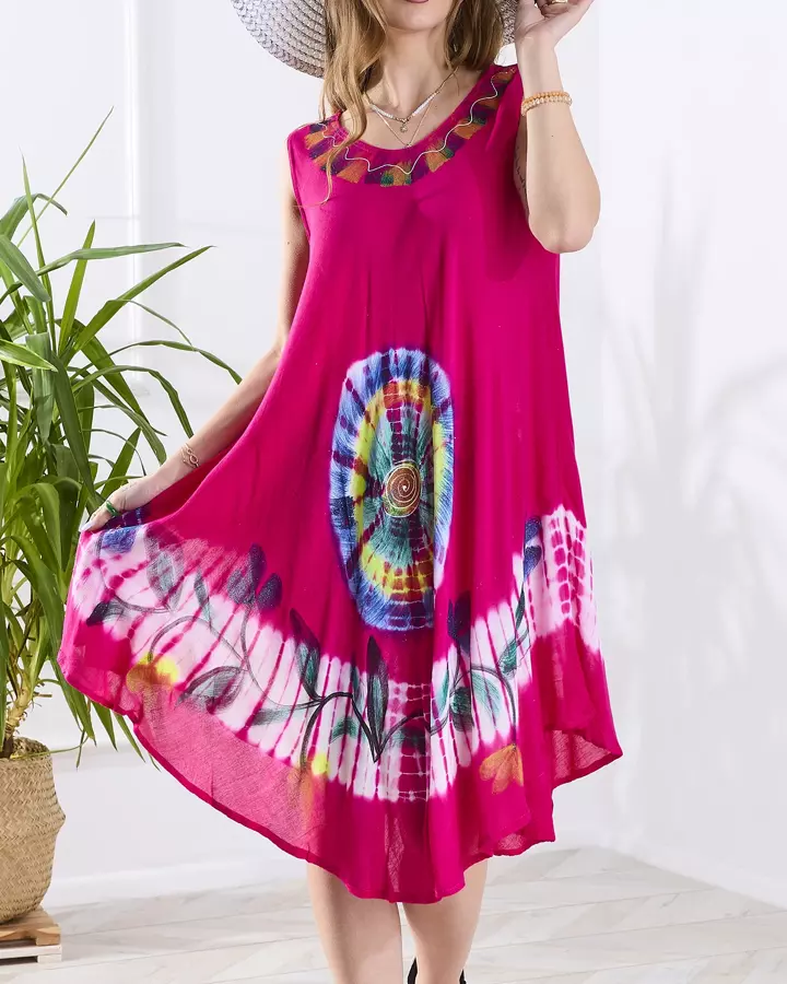 Fuksijos spalvos moteriškas suknelės tipo užtiesalas su spalvotomis gėlėmis - Drabužiai