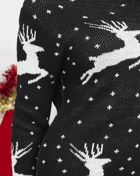 Juoda moteriška megztinio stiliaus suknelė su kalėdiniu raštu - Apranga