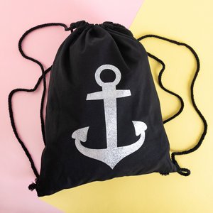 Juodos spalvos kuprinės tipo maišelis su blizgučiais su inkaro atspaudu - Kuprinės