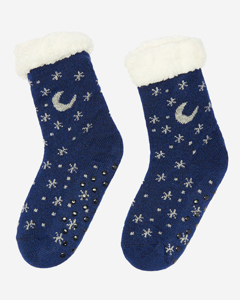 Jūrinės mėlynos moteriškos kojinės su kalėdiniu raštu - Apatinis trikotažas