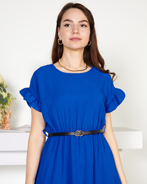 Kobalto moteriška suknelė su raukšlėmis - Drabužiai