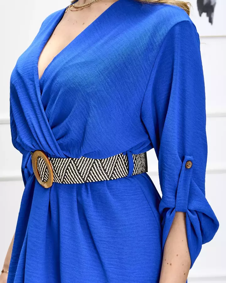 Kobalto spalvos ilga moteriška suknelė su diržu - Drabužiai