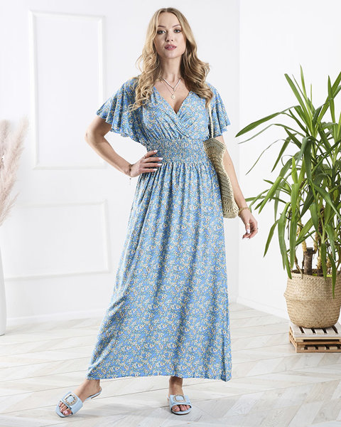 Mėlyna moteriška gėlėta midi suknelė - Apranga