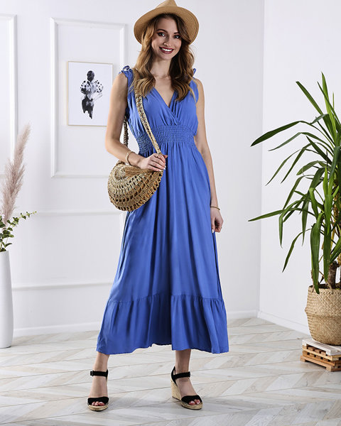Mėlyna moteriška ilga suknelė be petnešėlių - Apranga