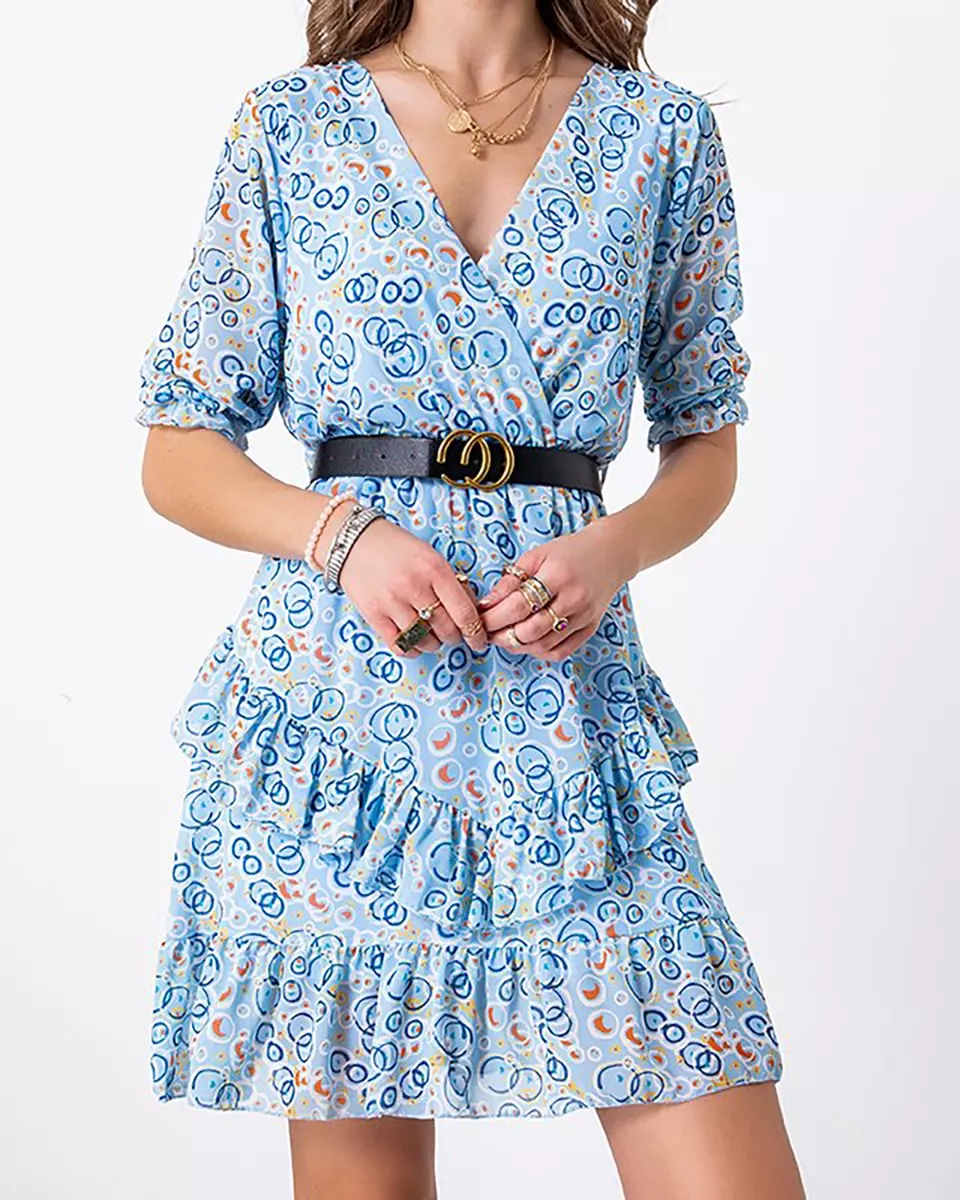 Mėlyna moteriška mini suknelė su raštais - Drabužiai