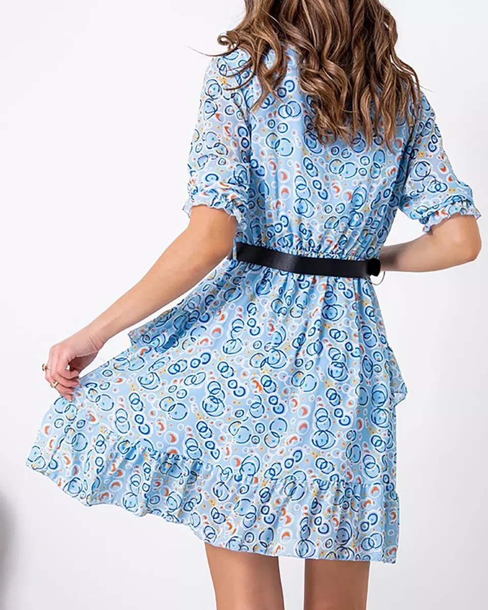 Mėlyna moteriška mini suknelė su raštais - Drabužiai