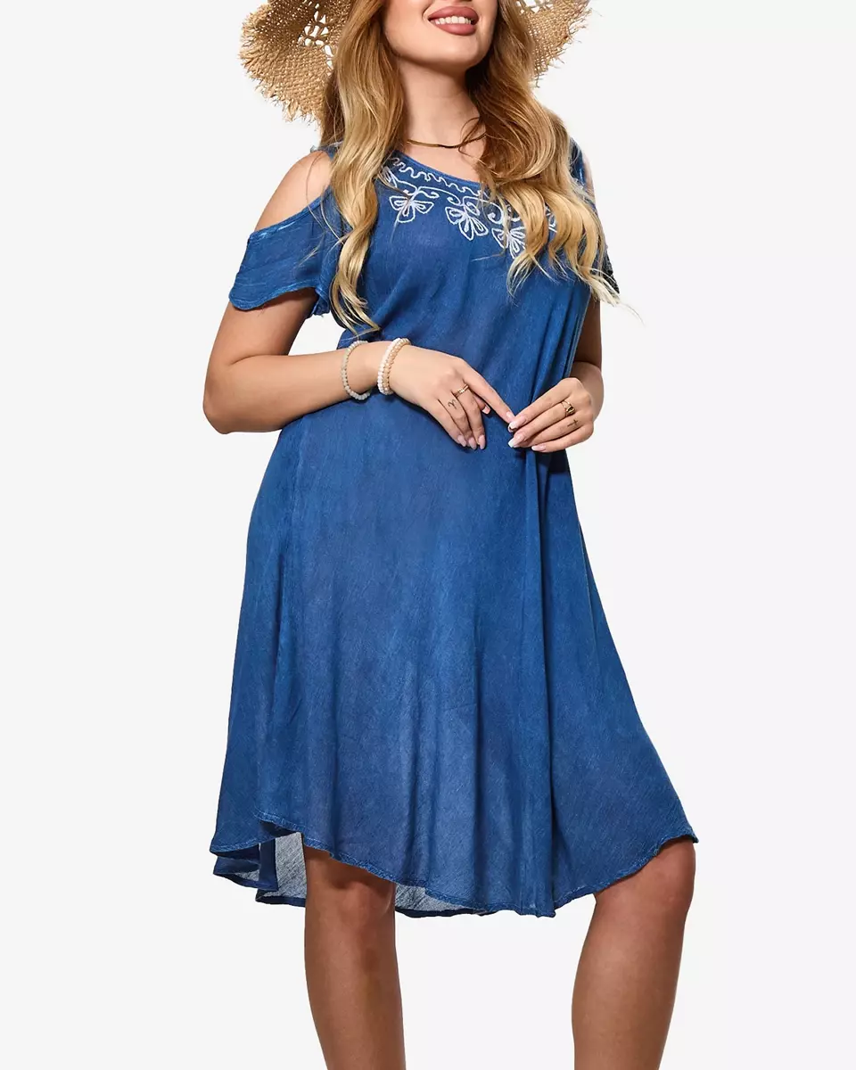 Mėlyna moteriška paplūdimio suknelės tipo lovatiesė su siuvinėjimais - Apranga