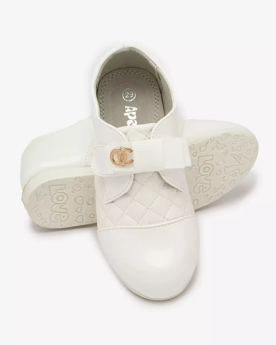 Mergaičių balti dygsniuoti eko odos pusbačiai Mawert- Footwear