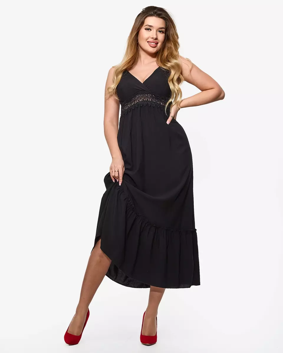 Moteriška ilga juodos spalvos suknelė be petnešėlių- Apranga