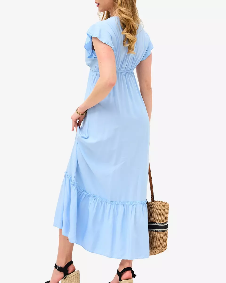 Moteriška mėlyna ilga suknelė su nėriniais - Drabužiai
