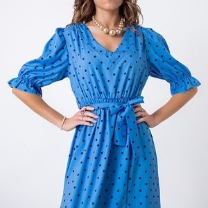 Moteriška mėlyna ilga taškuota suknelė - Drabužiai