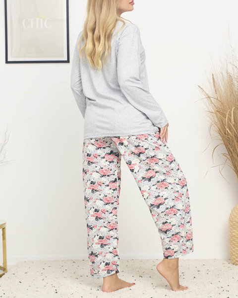 Moteriška pižama su gėlių raštu pilka spalva PLIUS DYDIS - Drabužiai