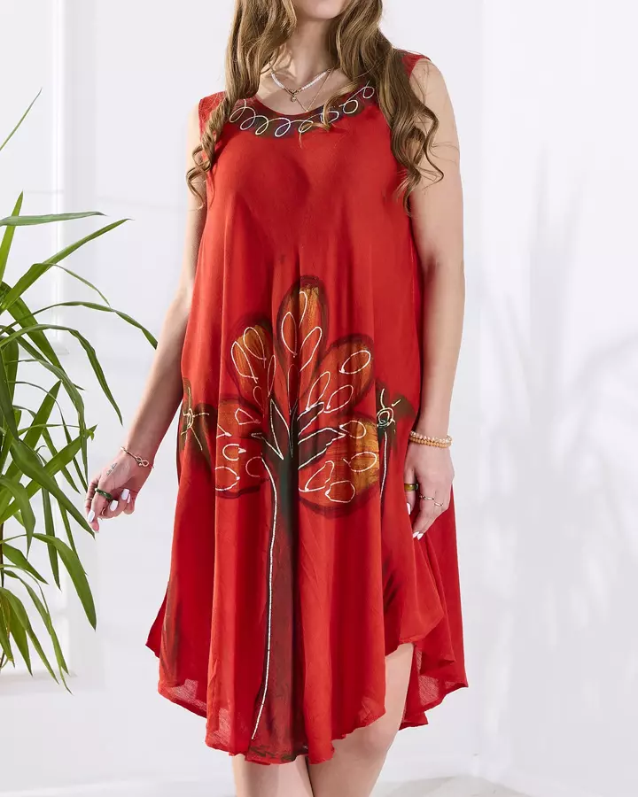 Moteriška raudona lovatiesė a'la suknelė su gėlių motyvais - Apranga