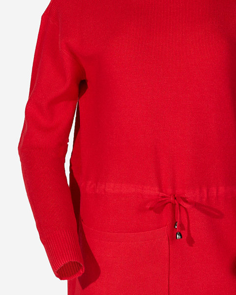 Moteriška raudona megztinė suknelė su golfu - Drabužiai