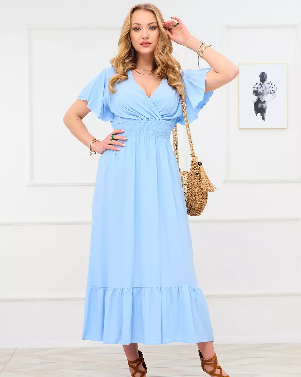Moteriška vienspalvė midi ilgio suknelė mėlynos spalvos - Drabužiai