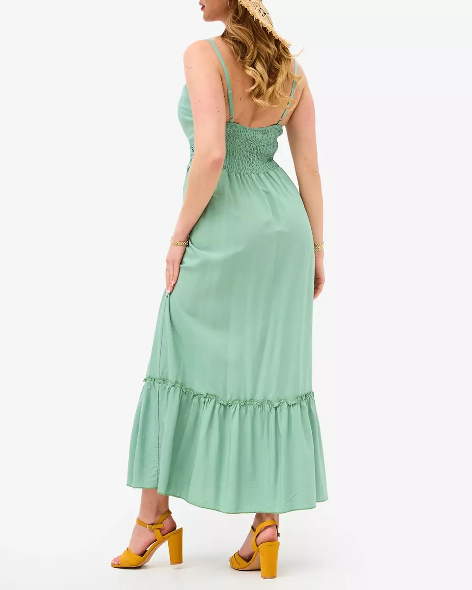 Moteriška žalia ilga suknelė be petnešėlių- Apranga