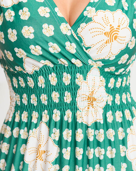 Moteriška žalia trumpa gėlėta suknelė – drabužiai