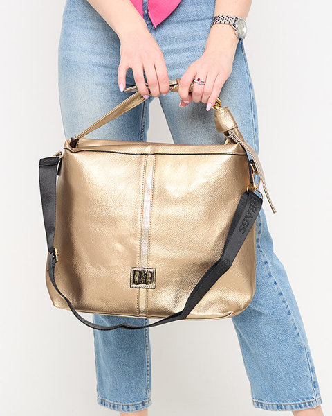Moteriškas auksinis pirkinių krepšys su metaline juostele – Priedai