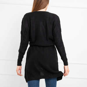 Moteriškas juodas megztas megztinis su kišenėmis - drabužiai