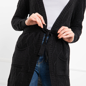Moteriškas juodas megztas megztinis su kišenėmis - drabužiai