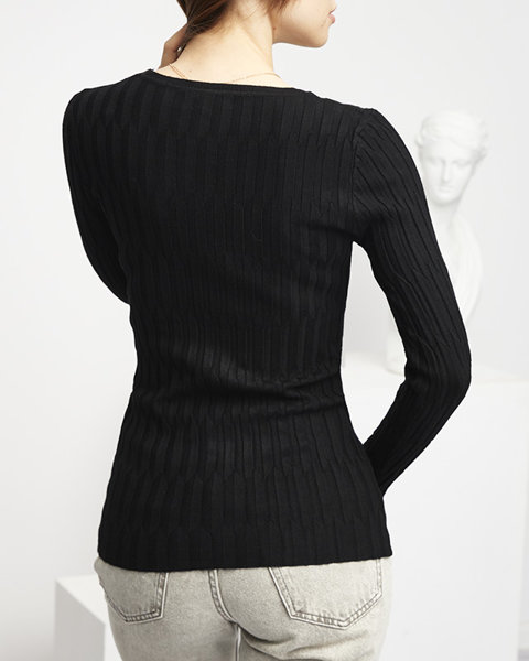 Moteriškas juodas megztinis su briaunuotais - Drabužiai