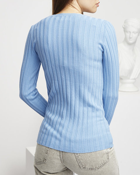 Moteriškas mėlynas megztinis apvaliu kaklu - Drabužiai