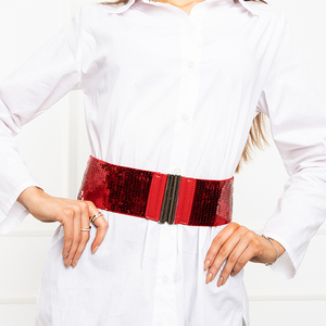 Moteriškas raudonas blizgučiais puoštas elastinis diržas – aksesuarai