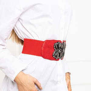 Moteriškas raudonas elastingas diržas su sidabrine sagtimi – priedai