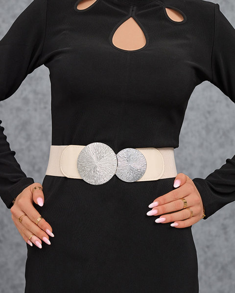 Moteriškas smėlio spalvos elastingas diržas su sidabrine sagtimi - Priedai