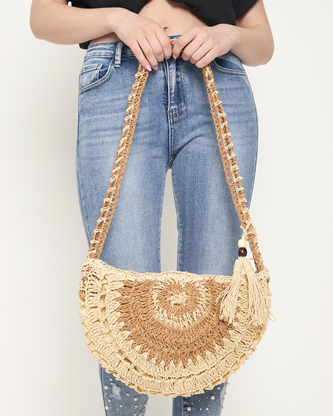 Moteriškas smėlio spalvos šiaudinis krepšys su dekoratyviniais kutais - Priedai